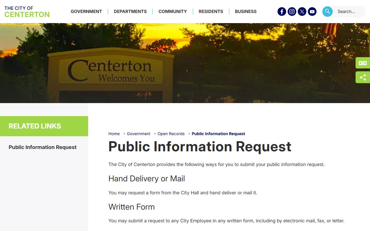 Centerton dissolution of marriage city records