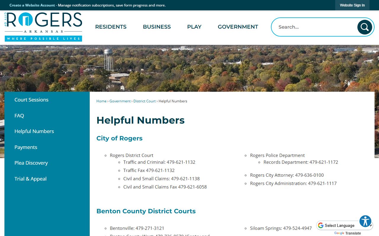 Rogers helpful numbers page for local contacts