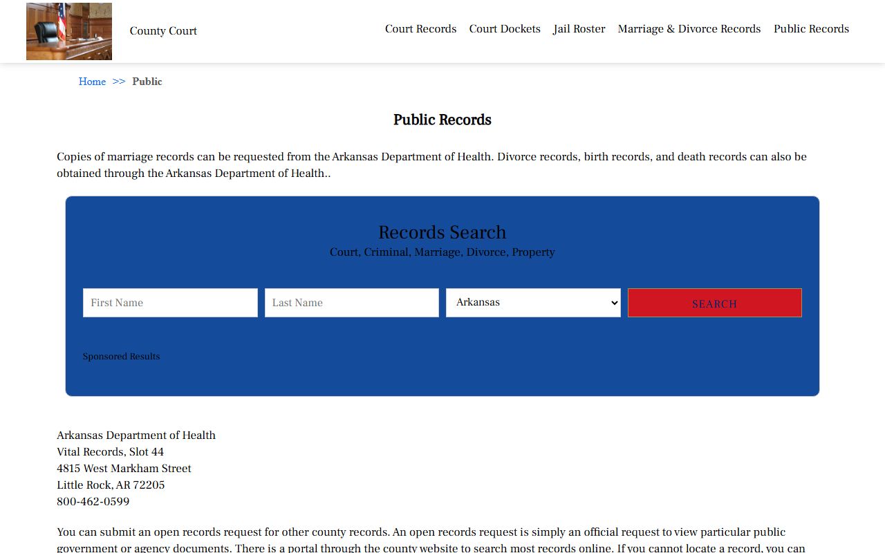Arkansas County dissolution of marriage public records portal