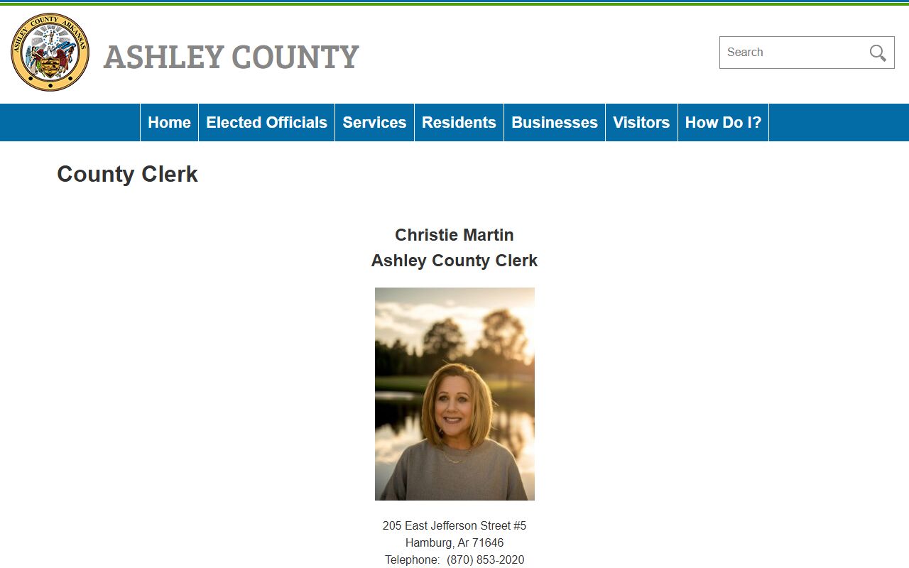 Ashley County Clerk page for marriage and dissolution related records