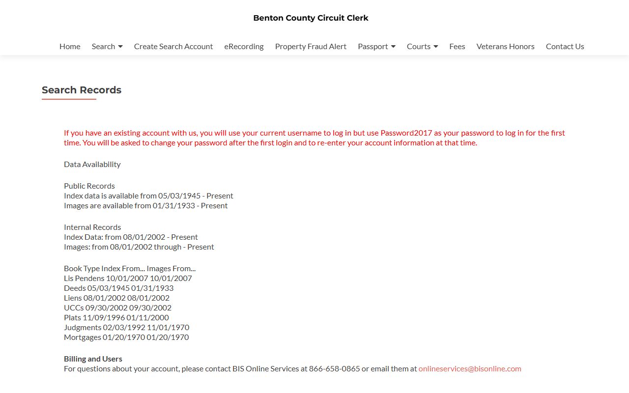 Benton County dissolution of marriage Circuit Clerk search records page