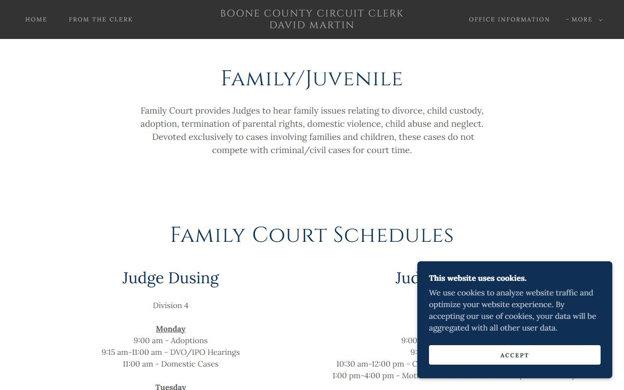 Boone County dissolution of marriage Family and Juvenile court page