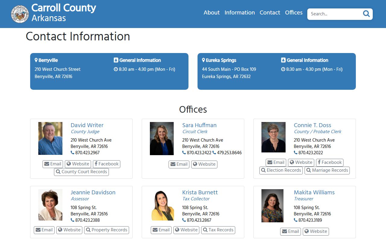 Carroll County contact information page for dissolution records inquiries