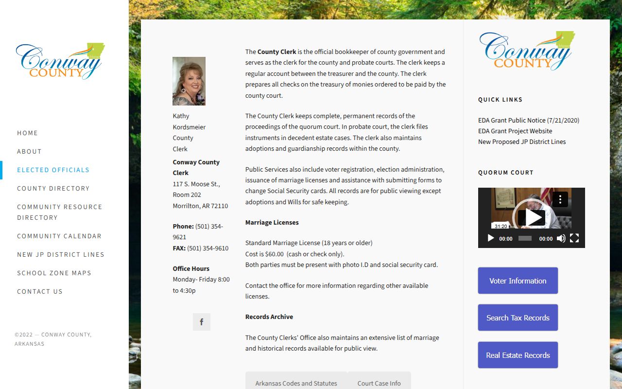 Conway County dissolution of marriage County Clerk page