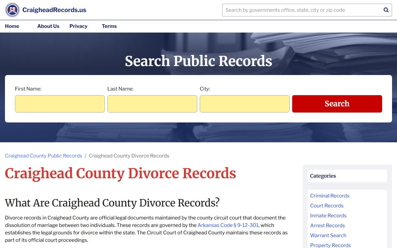 Craighead County dissolution of marriage divorce records resource