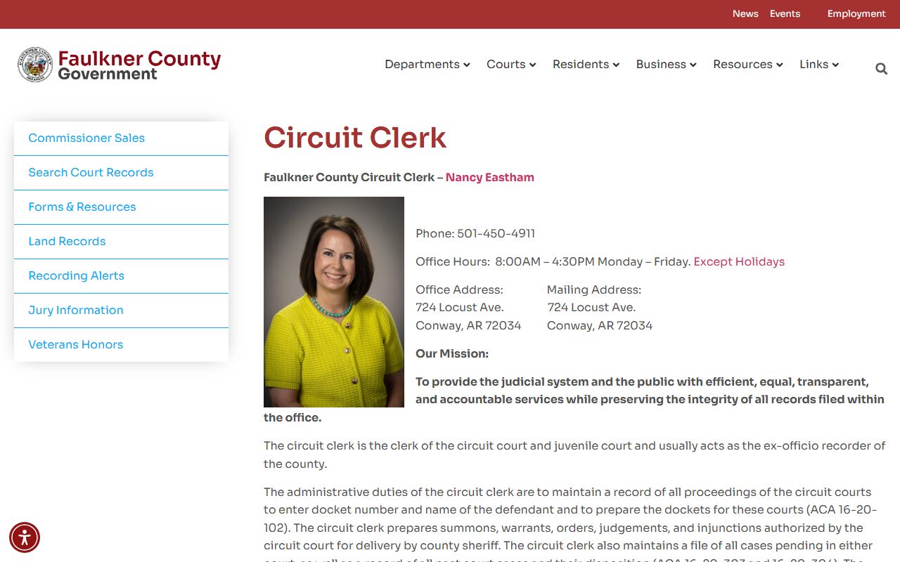 Faulkner County dissolution of marriage Circuit Clerk page