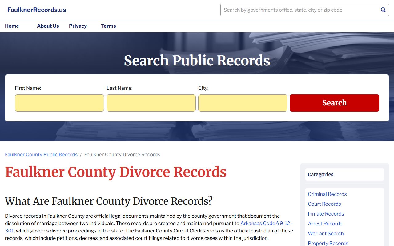 Faulkner County dissolution of marriage records resource