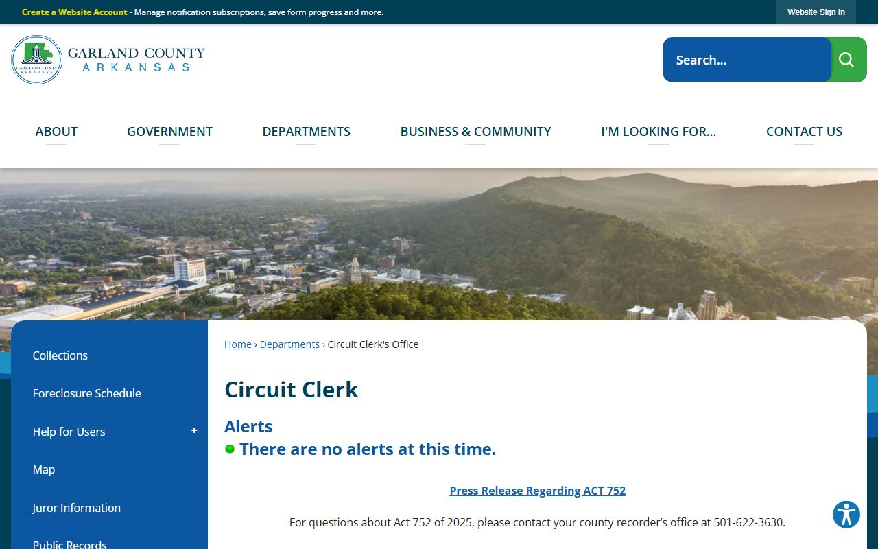 Garland County dissolution of marriage Circuit Clerk page