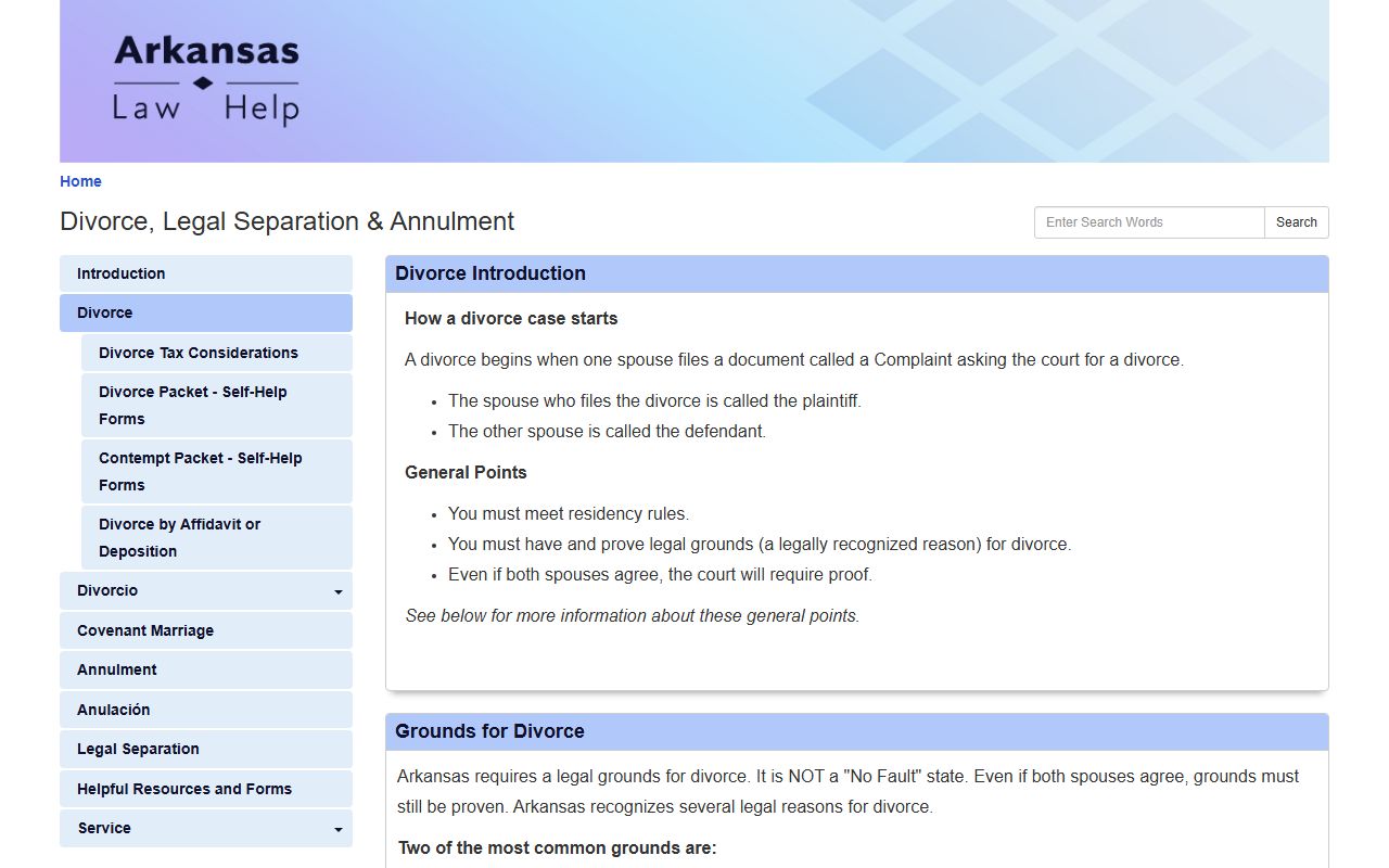 Arkansas Law Help divorce guidance page